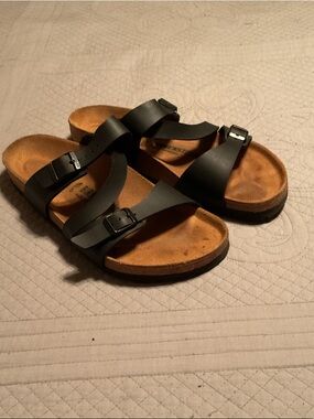 Birkenstock Black Leather Double-Strap Sandals